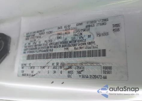 2007 Ford E-350 Super Duty Xl/Xlt из США, поврежденный, VIN 1FBSS31L07DA69162